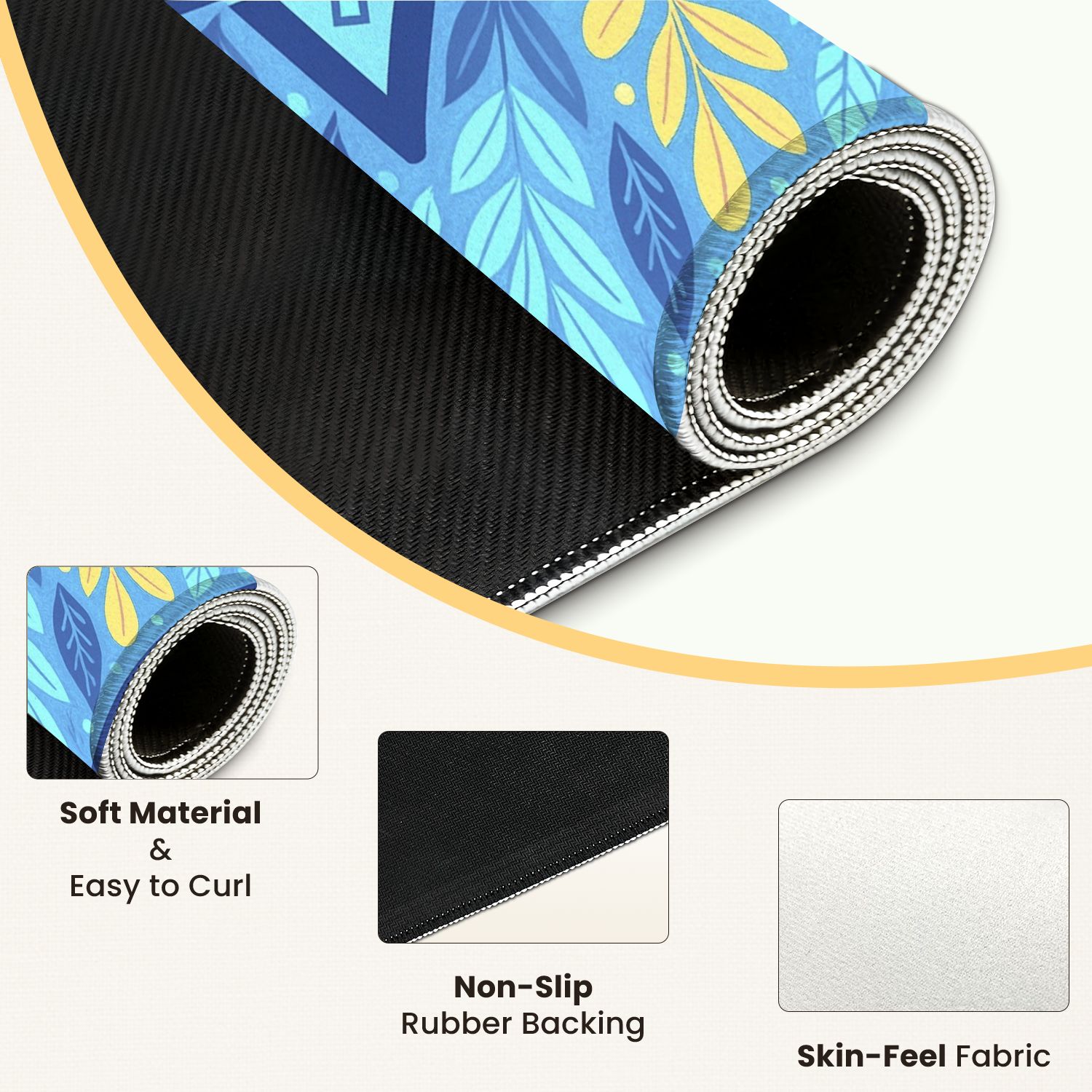 Mahjong Mat 31.5" x 31.5" Floral Design Blue Yellow Accents Anti-Slip and Noise Reduction Symmetry Design Mahjong Tiles Table Cover for Dominoes Poker Card Board and Tile Games