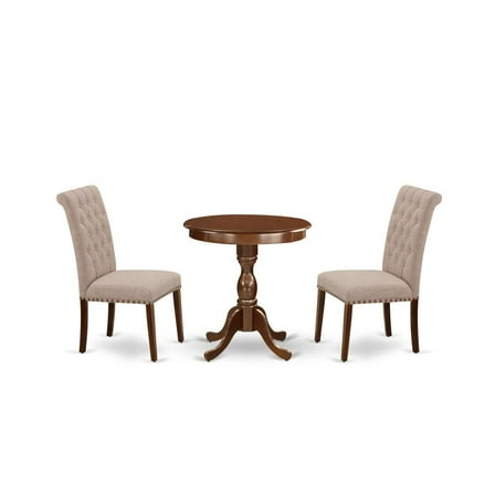 East West Furniture - ESBR3-MAH-04 - 3-Pc Dining Room Table Set - 2 Upholstered Dining Chairs and 1 Dining Room Table (Mahogany Finish)