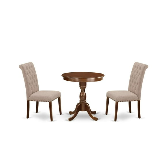 East West Furniture - ESBR3-MAH-04 - 3-Pc Dining Room Table Set - 2 Upholstered Dining Chairs and 1 Dining Room Table (Mahogany Finish)