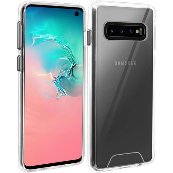 Clear Case for Samsung Galaxy S10 Airbag Corners Shockproof Bumper Protective Phone Cover, Hybrid Design Hard PC Back with Flexible TPU Frame Cute White Lace Flower Floral Design