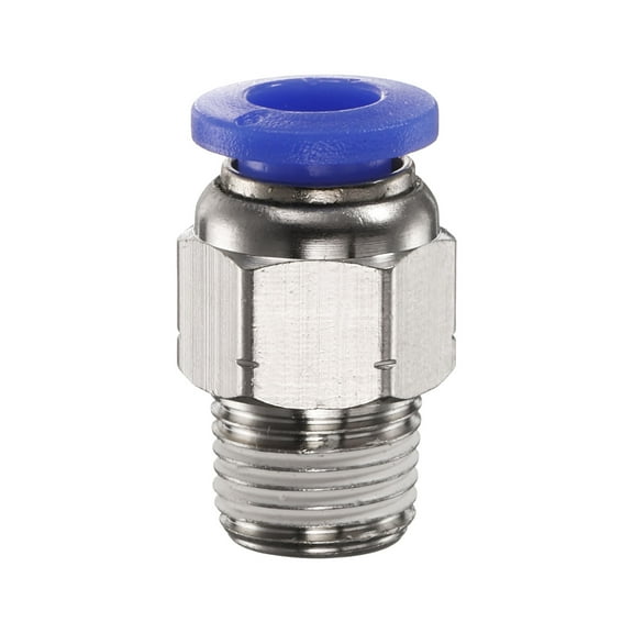 Uxcell Push to Connect Fitting 6mm Tube OD x 1/8" NPT Thread Male Straight Quick Connector Copper Air Line Hose Fittings for Industry Air System PC6-N01, Blue