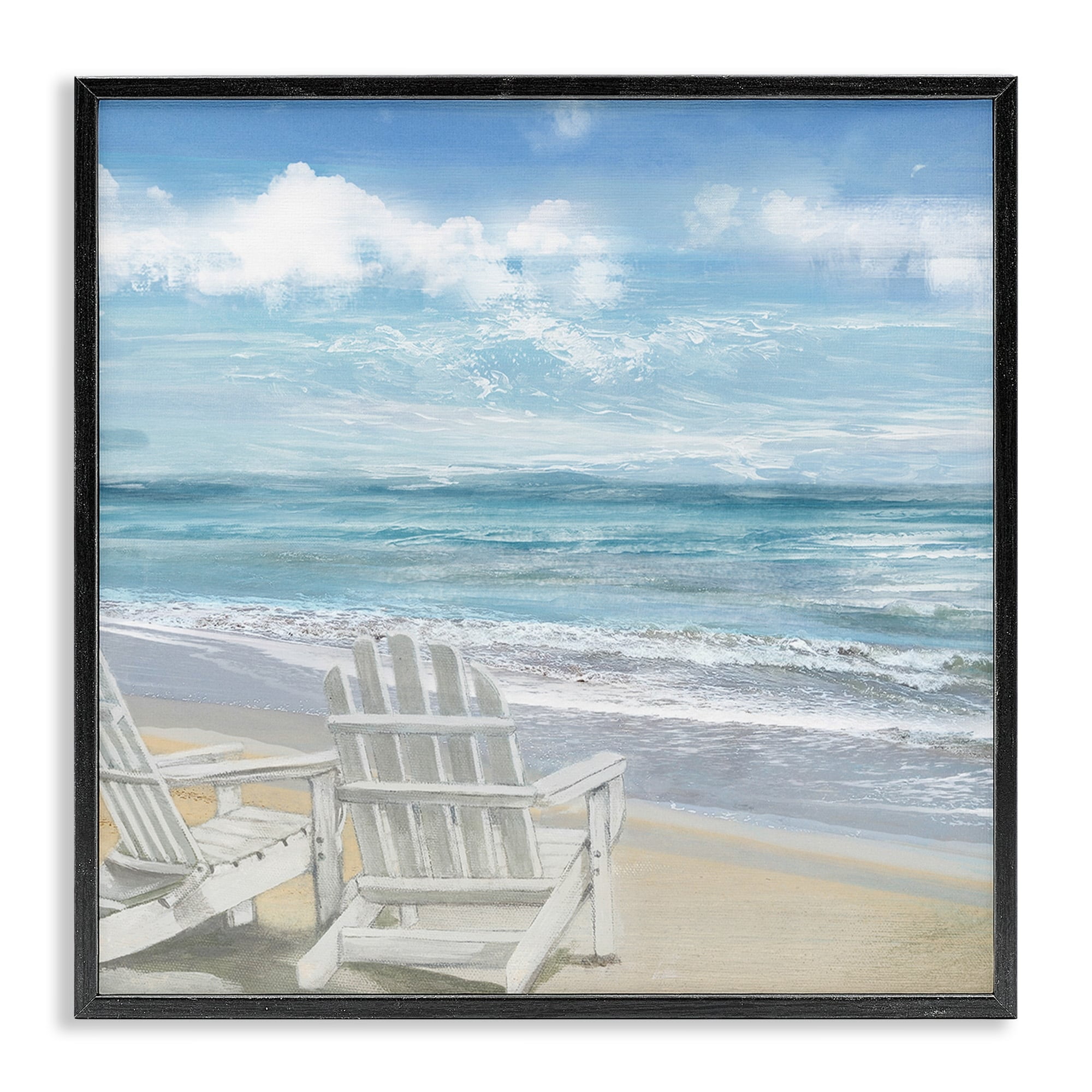 Stupell Industries White Adirondack Chairs on the Beach Painting, 24 x 24,Design by Main Line Studio