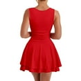 thumbnail image 2 of Women's Square Neck Ruffle Hem Mini Dress, Ruched Waist Short Party Dresses, Multicolor, S-XL, 2 of 6