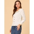 thumbnail image 4 of Camisa Allegra K Manga Larga Botones Cuello Contraste Estampado Corazones Beige XS, 4 of 6