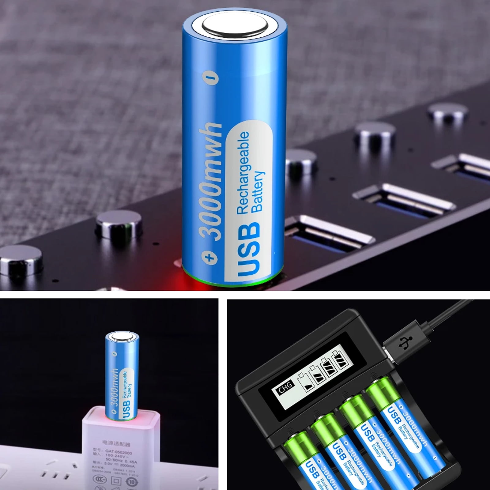 Palogreen AA USB Rechargeable Battery 4-Pack 1.5V Type-C Lithium Double A Batteries 3000mWh with Battery Case fot Solar Light
