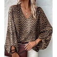 thumbnail image 6 of Womens Sleeve V Neck Blouses Casual Loose Fit Tunic Tops Leopard Print M, 6 of 8