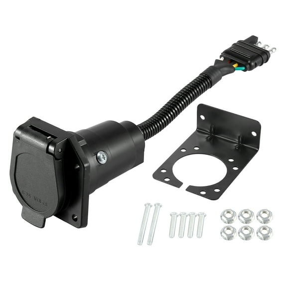 Unique Bargains 4 Pin to 7 Pin 4 Wire Trailer Plug Adaptor Wiring Harness Plug Kit Connector Socket Mounting Bracket