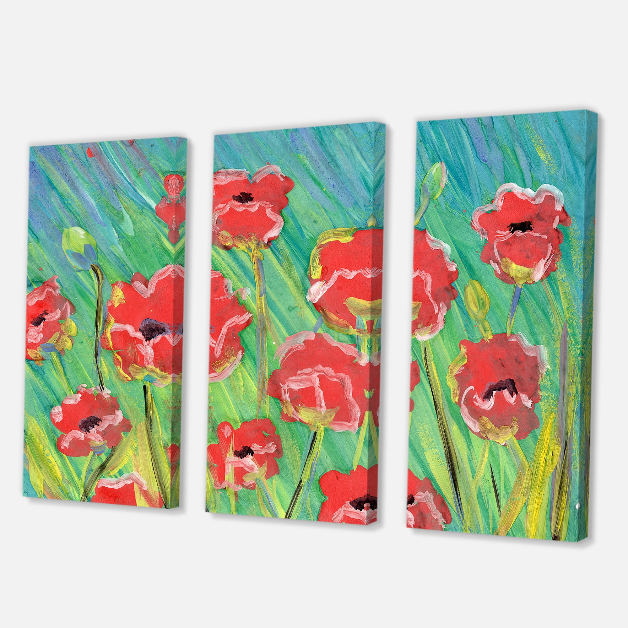 Gouache Of Blooming Red Poppies 28 in x 36 in Painting Canvas Art Print, by Designart