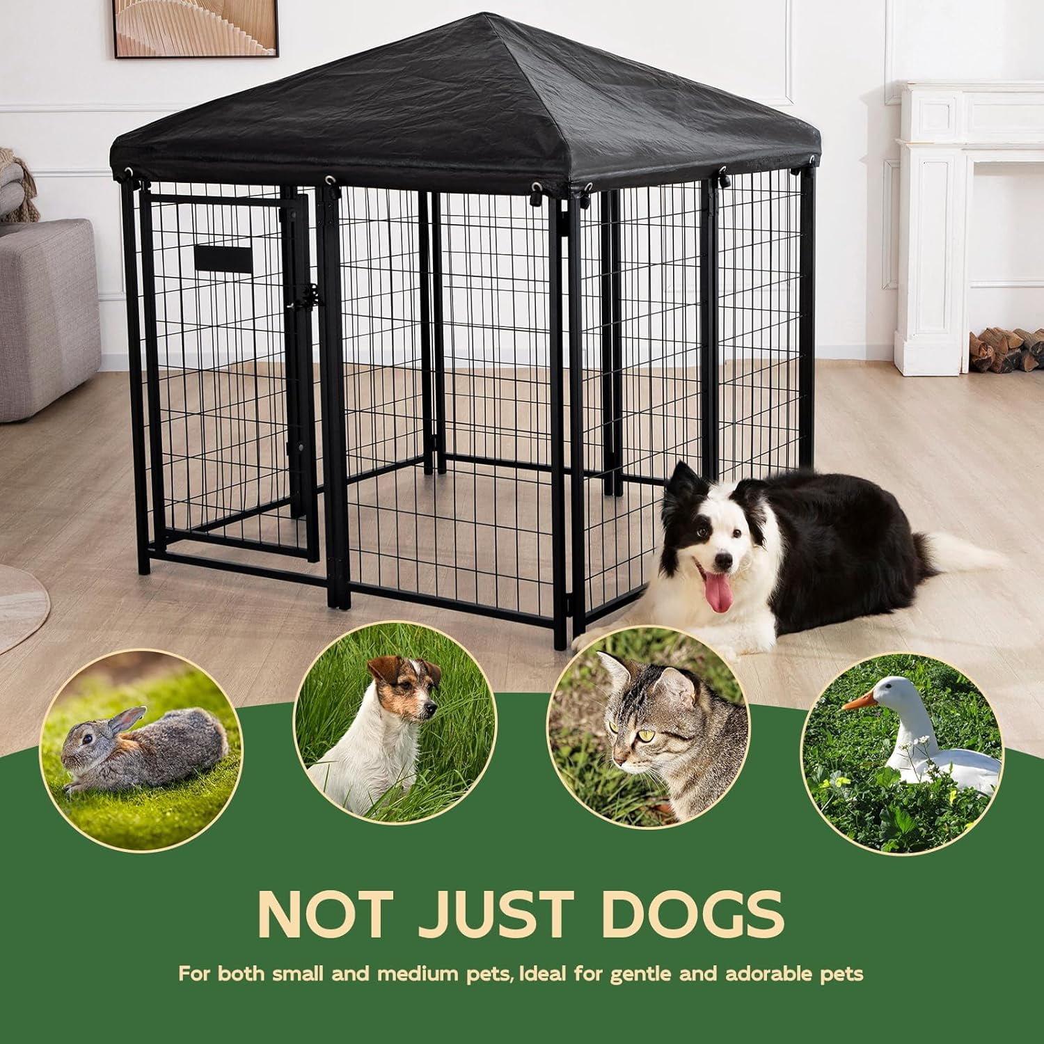 Abba Patio Outdoor Dog Kennel 4ft x 4ft x 4.8ft w/ Waterproof Cover and Lockable Gate, Black