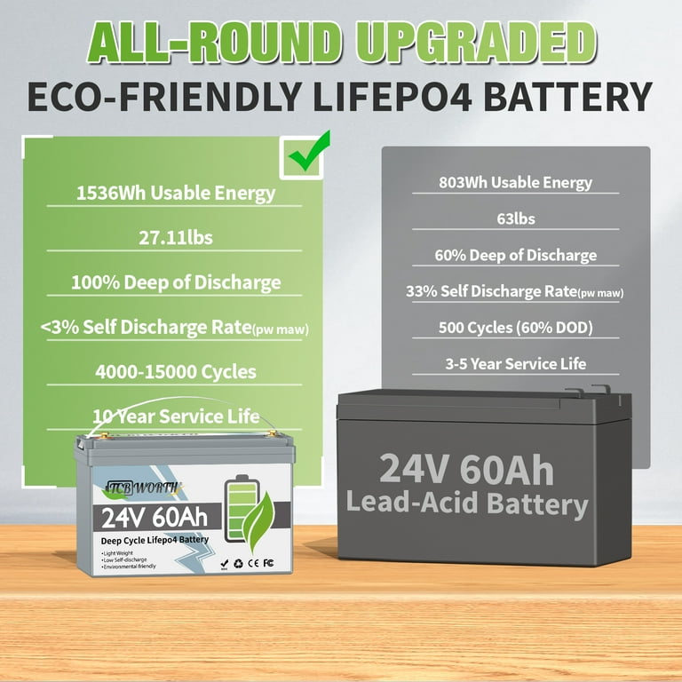 TCBWORTH 24V 60Ah LiFePO4 Deep Cycle Battery, Group 31, for RV