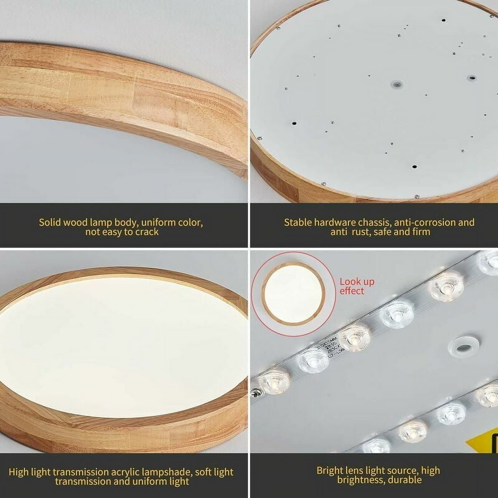 Flush Mount Ceiling Light with Oak Strips, Nordic Design LED Ceiling Lamp, Easy Installation for Bedrooms, Kitchens, and Dining Rooms, Spacious Illumination
