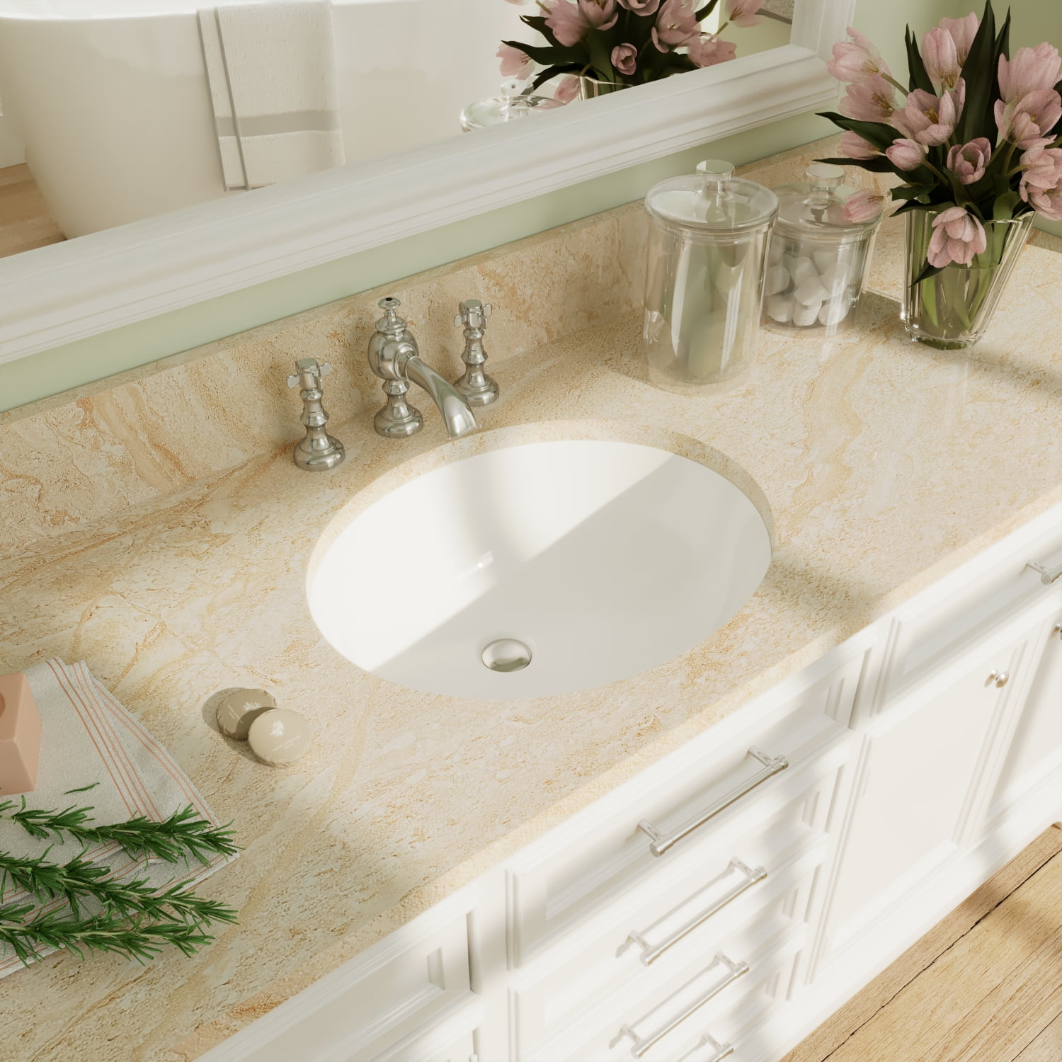 DeerValley DV-1U303 Oval Ceramic Undermount Bathroom Sink with Overflow Hole in White 18" L x 15" W
