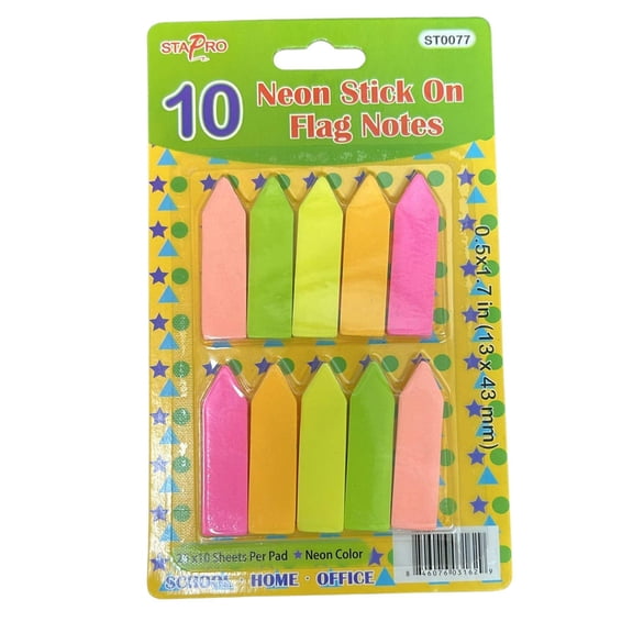 1.7″ × 0.5″ STAPRO Neon Stick-On Flag Notes :10CT
