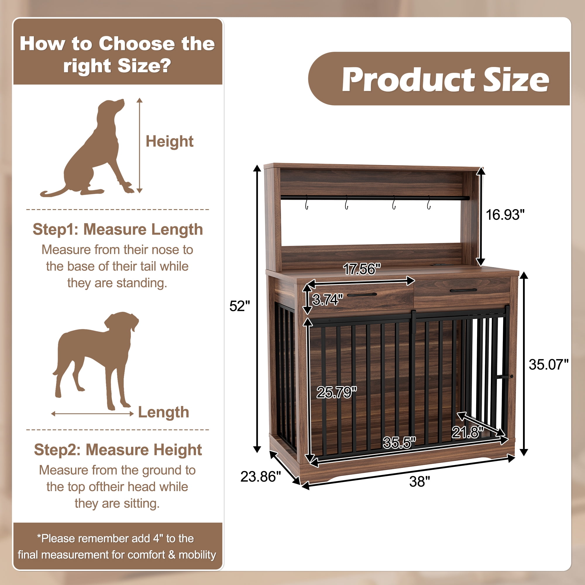 Aukfa Heavy Duty Dog Crate Furniture,38" Chew-Resistant Dog Kennel End Table for Medium Dogs, Brown
