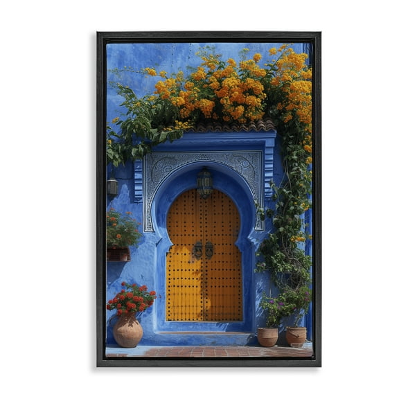 Stupell Industries Blue & Orange Architecture Buildings & Architecture Painting Black Floater Framed Canvas Art Print Wall Art, 17 x 25