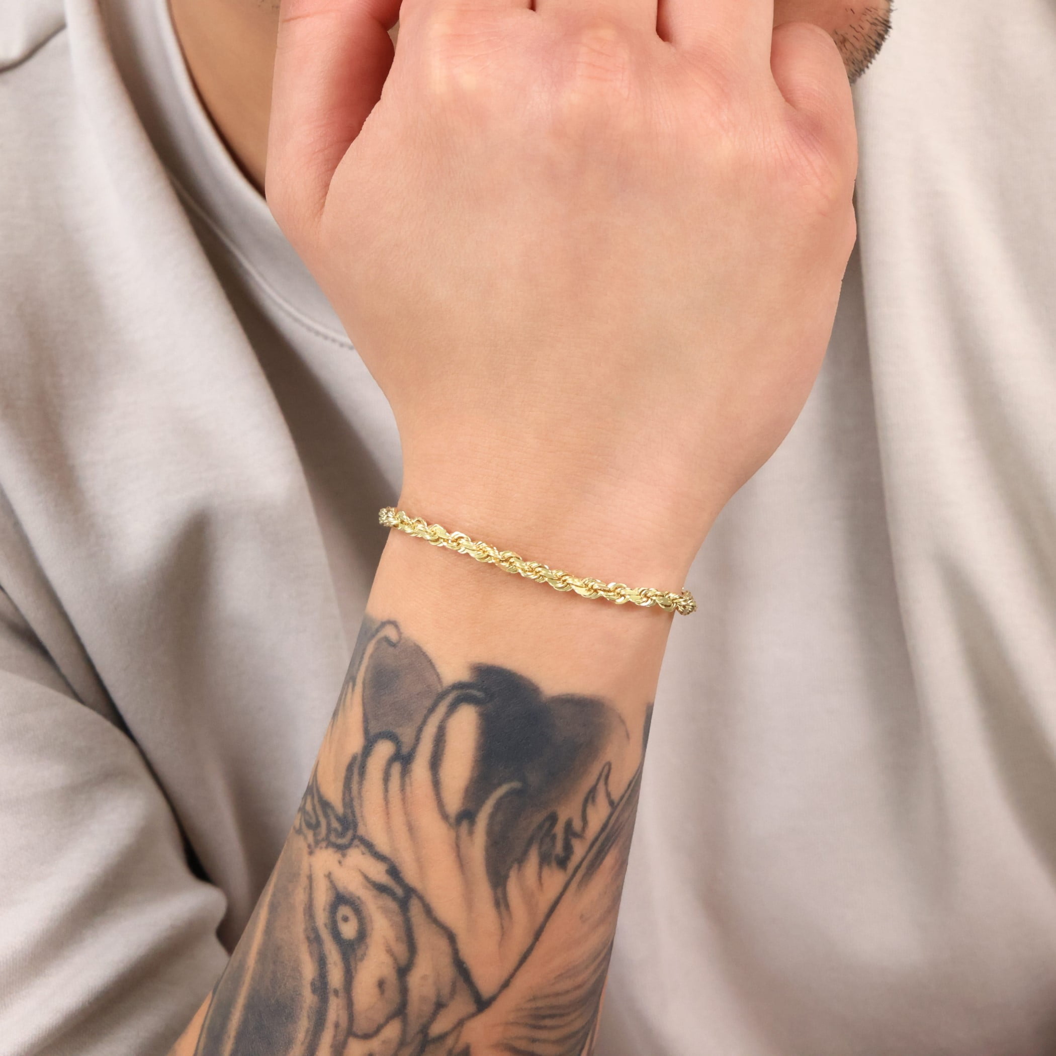 Nuragold 10K Real Yellow Gold 4mm Solid Rope Chain Diamond Cut Bracelet (7"-9") Italian Jewelry for Men