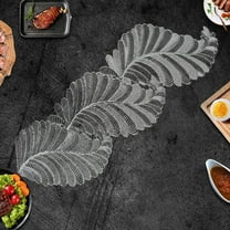 Harlier Silver Table Runner, 36.6 Inch PVC Heat Resistant Hollow Leaf Shaped Vinyl Table Runner, Non-Slip Waterproof Washable Table Mats, Table Runner for Party Wedding Decorations