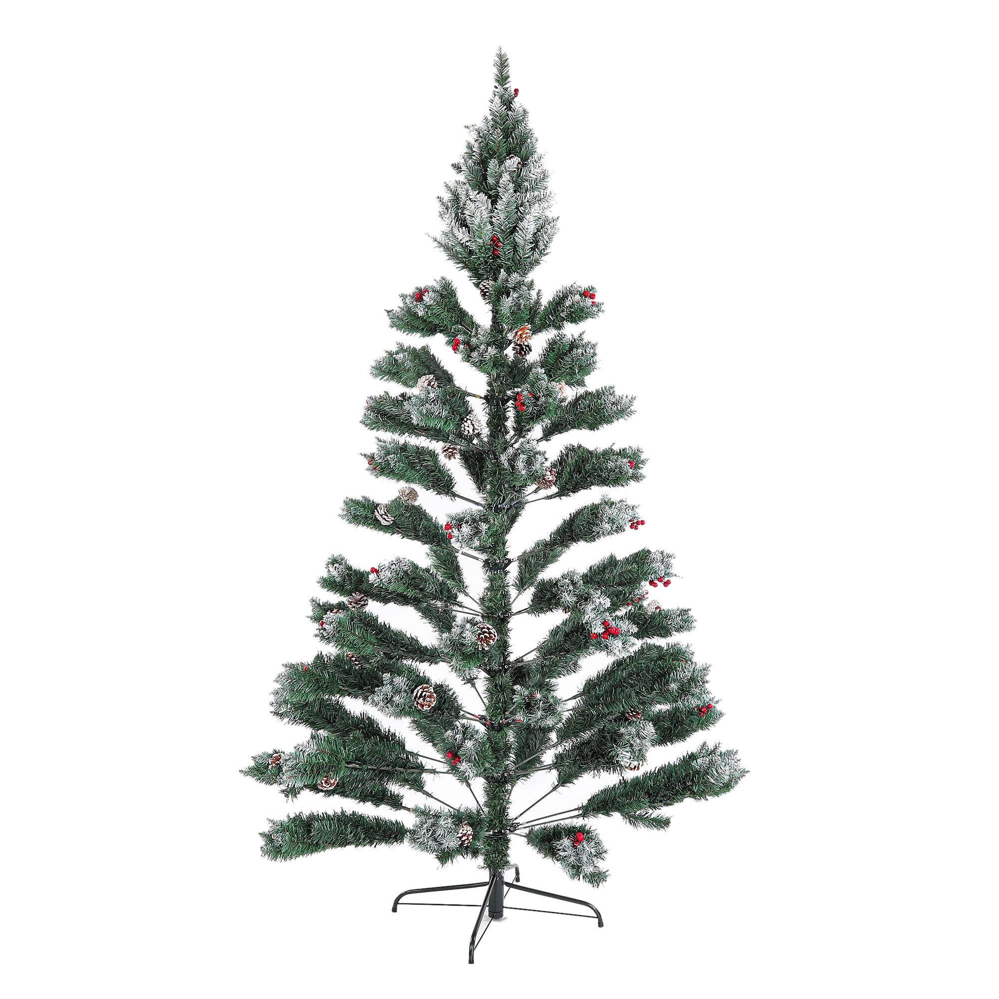 7.5 ft Artificial Christmas Tree with 200 LED Lights, Army Green, 1358 Branch Tips, Metal Hinges & Foldable Base