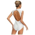 thumbnail image 2 of iiniim Women Shiny Rhinestones Gymnastics Dance Leotard Sleeveless Cutout Back Metallic Figure Skating Bodysuit White XXL, 2 of 7