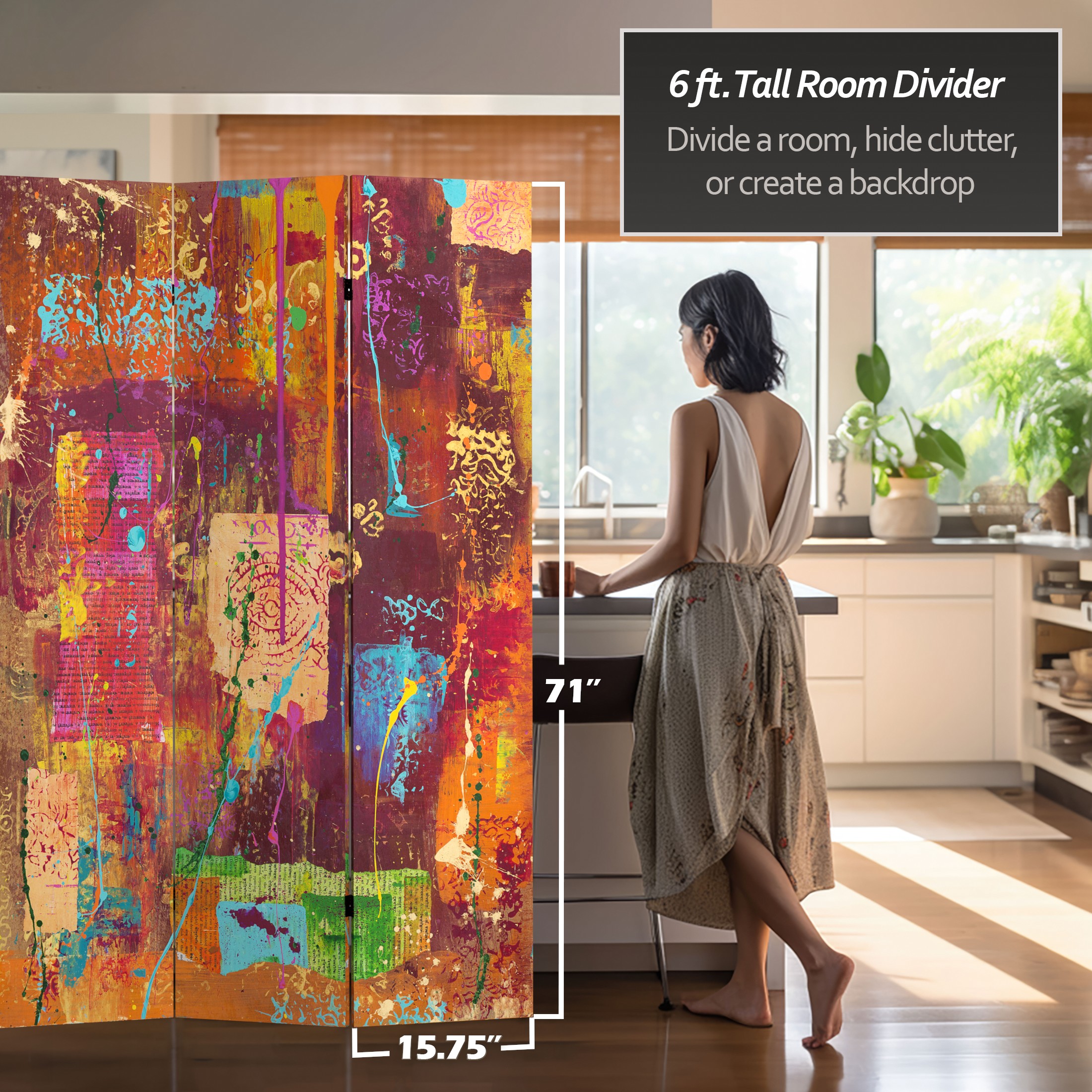 Red Lantern 6 ft. Tall India Double Sided Canvas Room Divider
