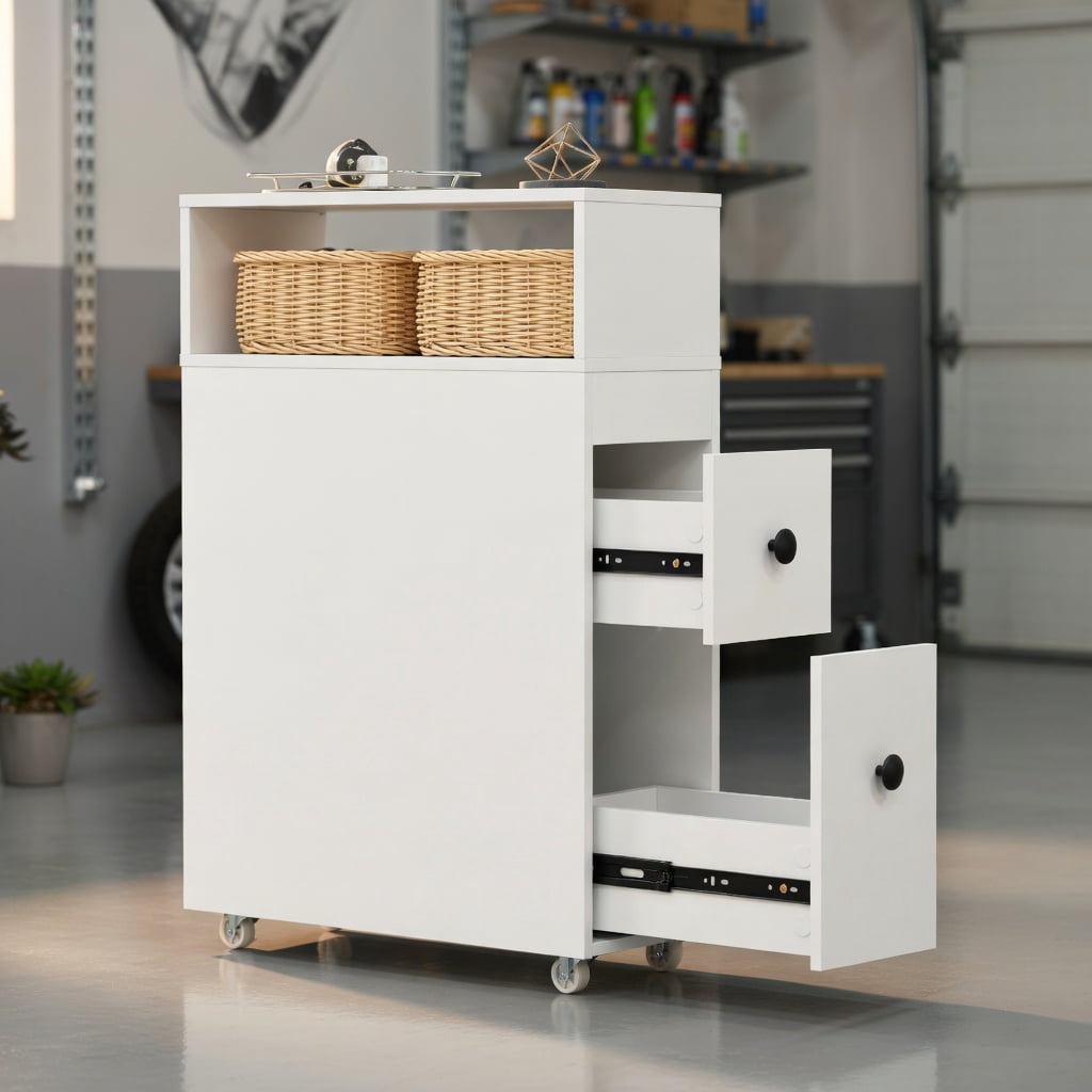 Demi Bonn Bathroom Storage Cabinet, Bathroom Floor Cabinet, Slim Bathroom Cabinet Wooden Toilet Organizer with Deep Slide Out Drawers, for Bathroom, Living Room, Bedroom, Kitchen, White