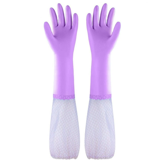 Guantes de limpieza reutilizables para lavar platos sin látex, puño largo, forro de algodón, guantes de cocina (morado, mediano) Namotu WMPH-693