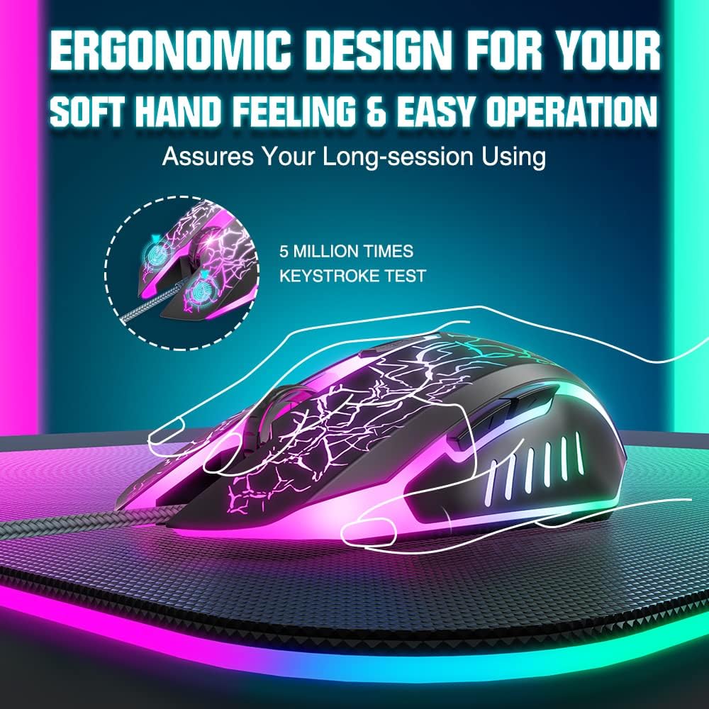 BENGOO Wired Gaming Mouse, Ergonomic with RGB Backlit, Black photo 4