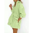 thumbnail image 2 of EASYBRAUS Women Jacquard Stripe Puff Sleeve Shirt and Shorts Set Office Casual Two Piece Outfit S-XL, 2 of 4