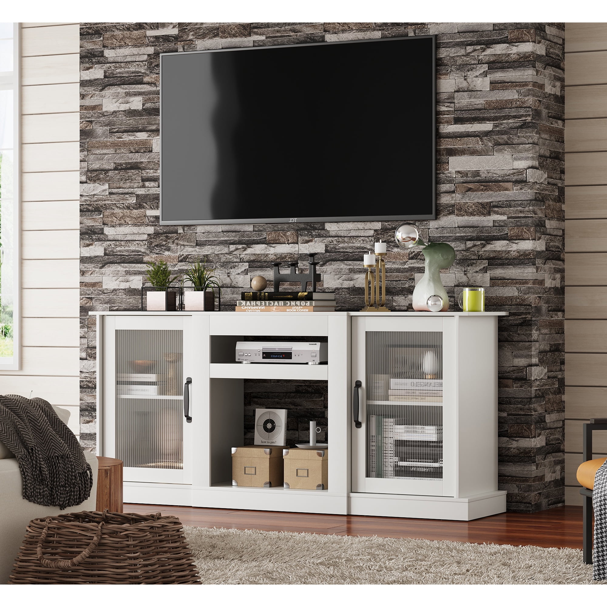 GALAXHERO TV Stand for 65 inch TV Media Console Cabinet with Storage and Open Shelves Entertainment Center for Living Room, Bedroom White