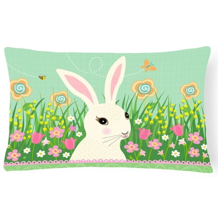 Carolines Treasures VHA3023PW1216 Easter Bunny Rabbit Canvas Fabric Decorative Pillow , 12H x16W, multicolor