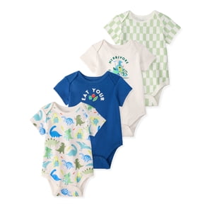 Garanimals 100% Cotton Short Sleeve Bodysuits, 4-Pack