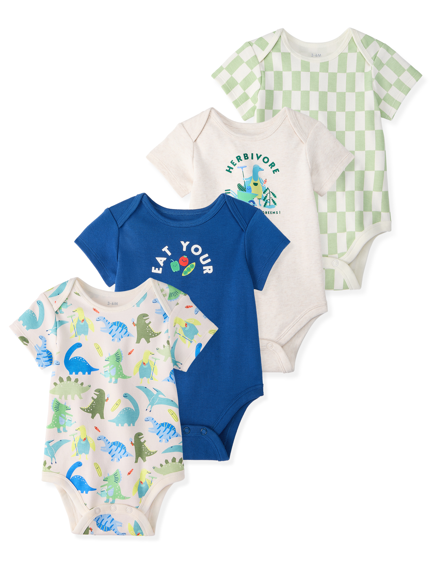 Garanimals 100% Cotton Short Sleeve Bodysuits, 4-Pack