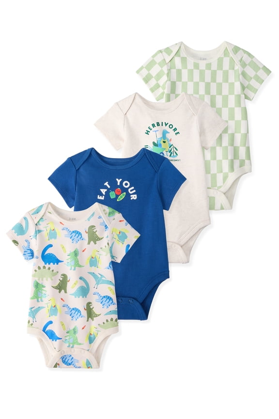 Newborn & Baby Boy Cotton Lap-Shoulder Short-Sleeve Bodysuits, 4-Pack, Sizes 024M