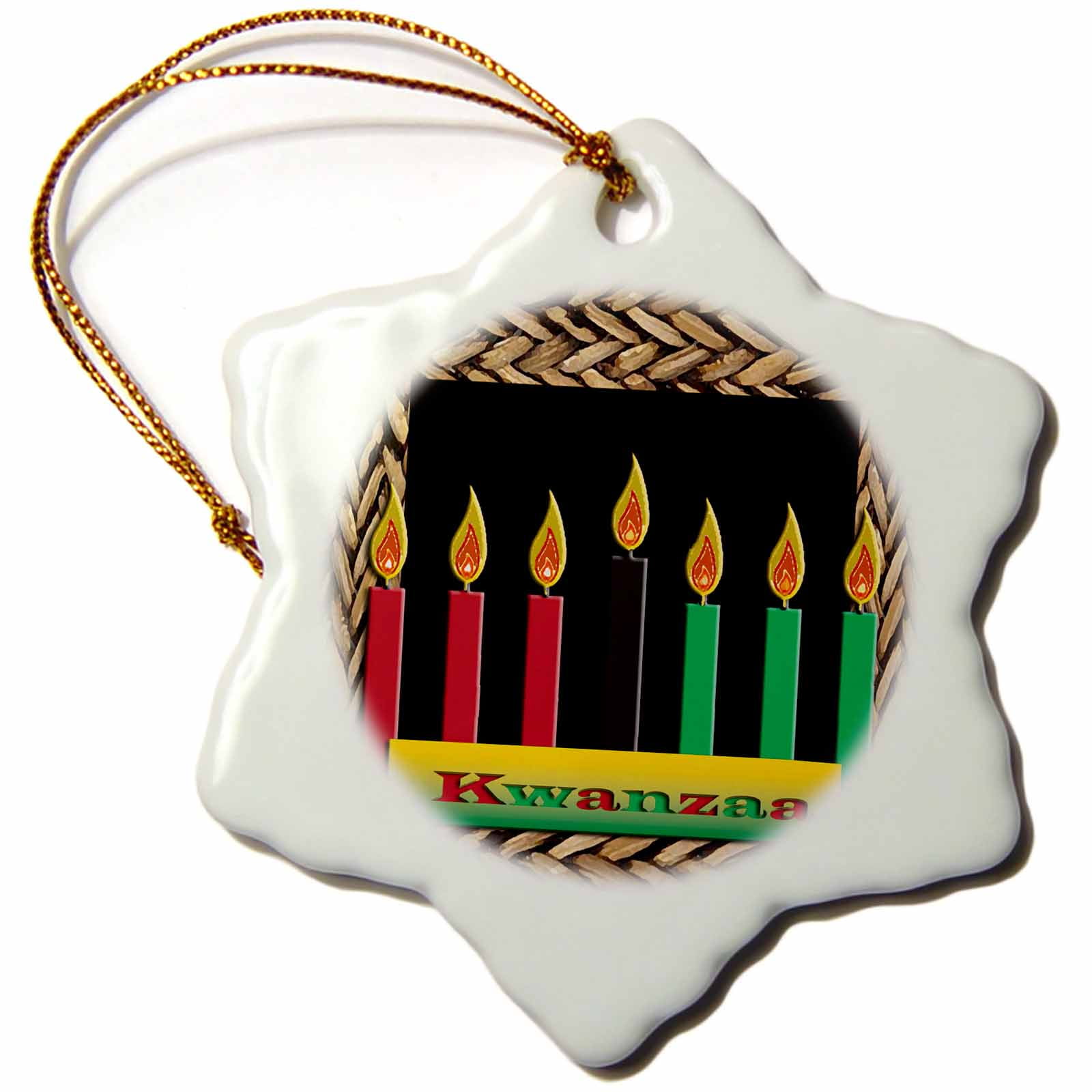 3dRose Kwanzaa Candles Snowflake Ornament, 3inch