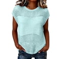 thumbnail image 2 of Favoffer Women's Hollow Out Knitted Sweater Round Neck Short Sleeve Mesh Hole Breathable Pullover Loose Casual Daily Summer Top, 2 of 5
