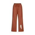 thumbnail image 3 of Cotton Linen Wide Leg Pants for Women Fashion Loose Fit Drawstring Casual Capri Pant Cute Graphic Joggers Gauze Pant, 3 of 5