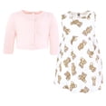 thumbnail image 3 of Hudson Baby Infant and Toddler Girls Cotton Dress and Cardigan Set, Pink Teddy Bears, 0-3 Months, 3 of 5