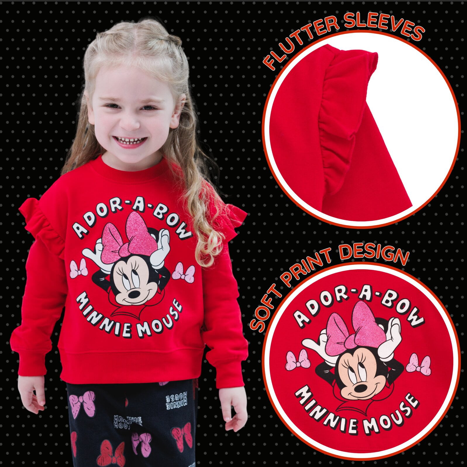 Disney Minnie Mouse Fleece Pullover Sweatshirt and Pants Outfit Set Logo Toddler to Big Kid