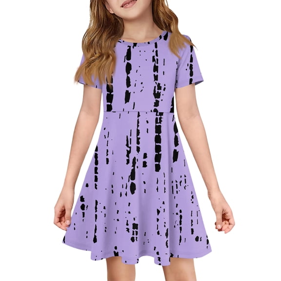 XADYUY Girls Midi Dresses 7-16 A-Line Short Sleeve Girls Tshirt Dresses Striped Crew Neck Sundresses Flare Swing Dresses with Pockets,5-6Years,Purple