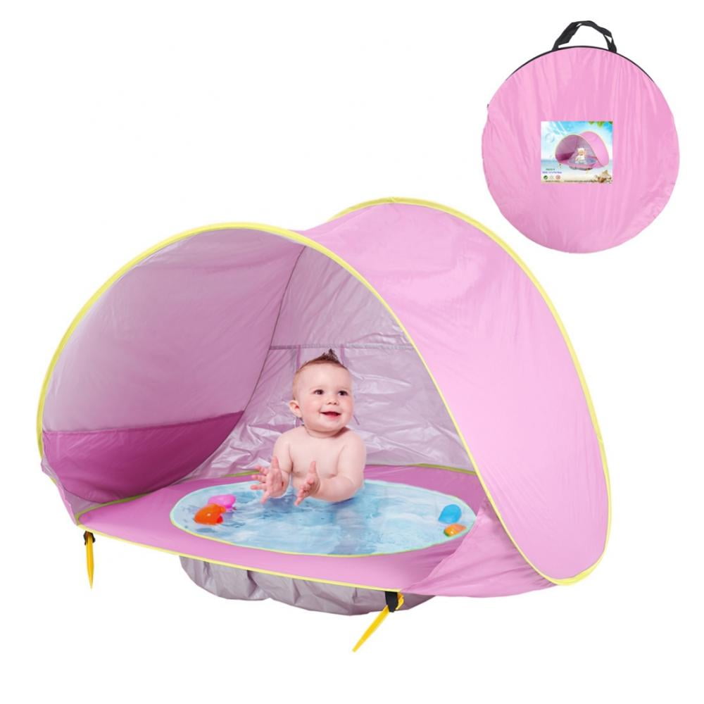 Pink Baby Beach Tent Pop-Up Baby Beach Shade Tent UV50 Protection Sun Shelter Portable Shade Pool Beach Tent with Mini Pool for Toddler Infant Baby of 0-48months Summer Outdoor Beach Toy for Baby 