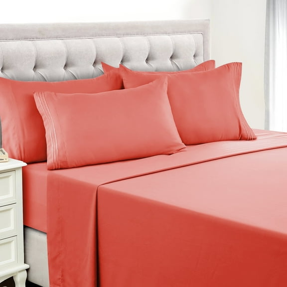 Lux Decor Collection Full Size Bed Sheets - Microfiber Deep Pocket Bedding Sheets & Pillowcase Sets - Coral
