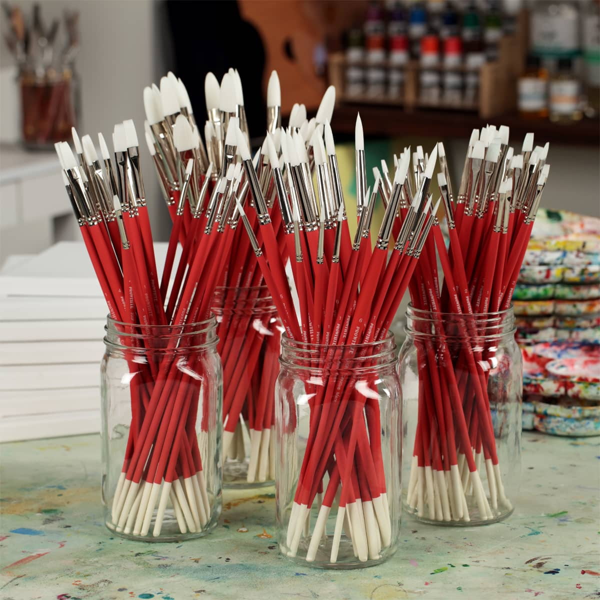Creative Mark Pro White Soft Filament Acrylic Paint Brushes - Bulk Pack of 120 Assorted - Versatile Synthetic Brushes for Acrylic Painting , Gouache, Oils & Caseins
