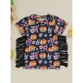 thumbnail image 2 of LMLYSoH Kids Girls Dress Halloween Clothes Flower Pumpkin Print Crew Neck Short Sleeve Dress Tassel Casual Princess Dress, 2 of 8