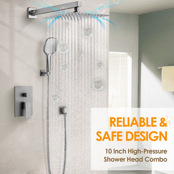 EVERSTEIN Brushed Nickel Shower Faucet Wall Mount 2 Function Complete