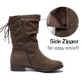 thumbnail image 3 of Love Steetly Women's Extra Wide Width Ankle Boots, Distressed Faux Suede, Slouchy Ruched Upper, Adjustable Back Lace-Up, Low Stacked Heel Casual Boots., 3 of 8