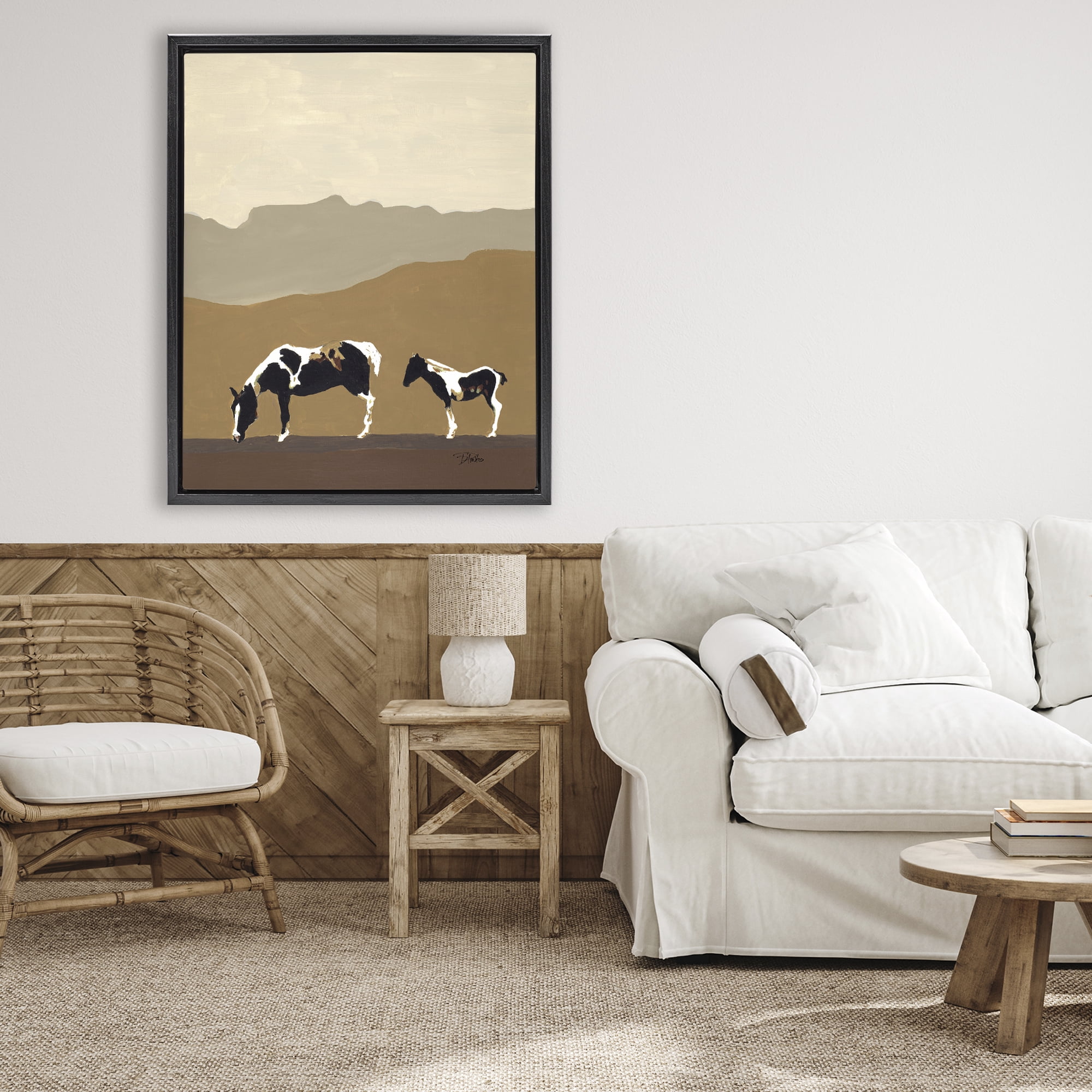 Stupell Industries Modern Mountains Horses Black Framed Floater Canvas Wall Art, design by Patricia Pinto