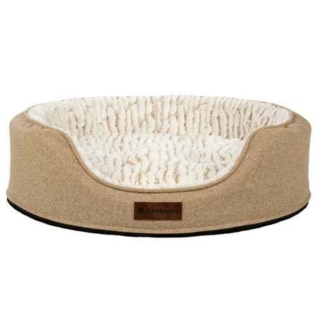 Furhaven Pet Products Medium Foam Oval Lounger Dog & Cat Bed With Reversible Pillow, Nutmeg