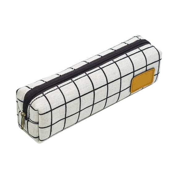Nkmbld Canvas Pencil Case Large Capacity Stationery Organizer Pencil Pouch with Zipper, Portable Pen Bag for Office Supplies, White