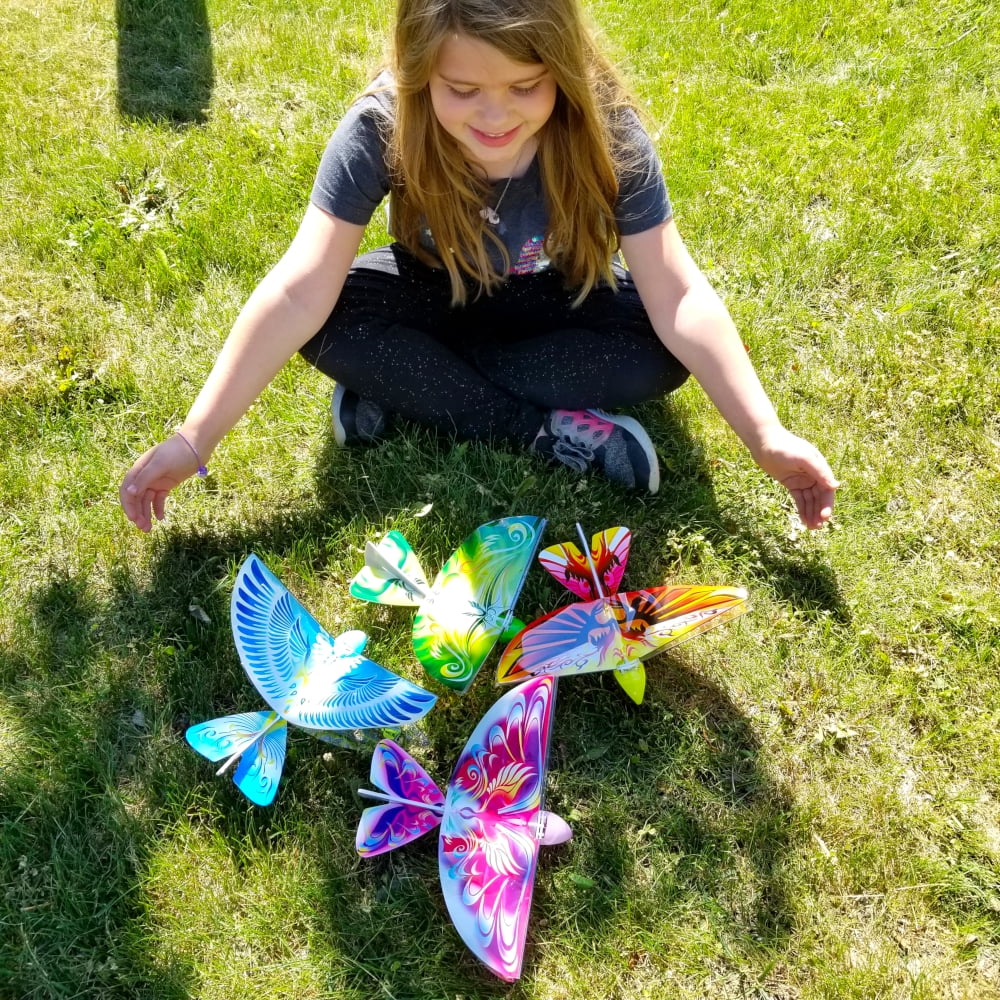 Self Flying eBird Pink Butterfly - Electronic Flying Bird Drone Toy. Adjust the Rudder to Make the Flapping Wings Bird Fly Forward and Back to You. 3 Flying Modes! No Remote Control Needed, USB Charge