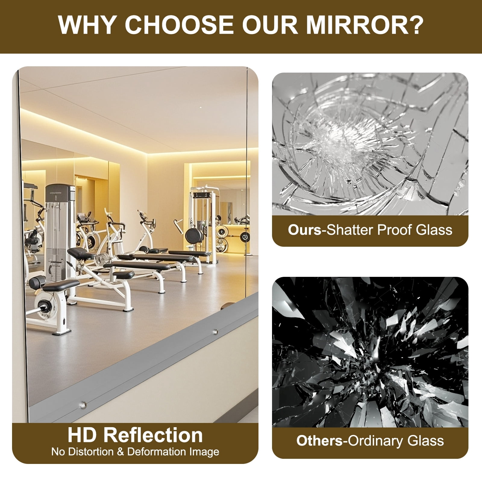 AUROMIR 28"x 55"-2PCS Home Gym Wall Mirror Frameless Tempered Glass Full Length Yoga Mirror